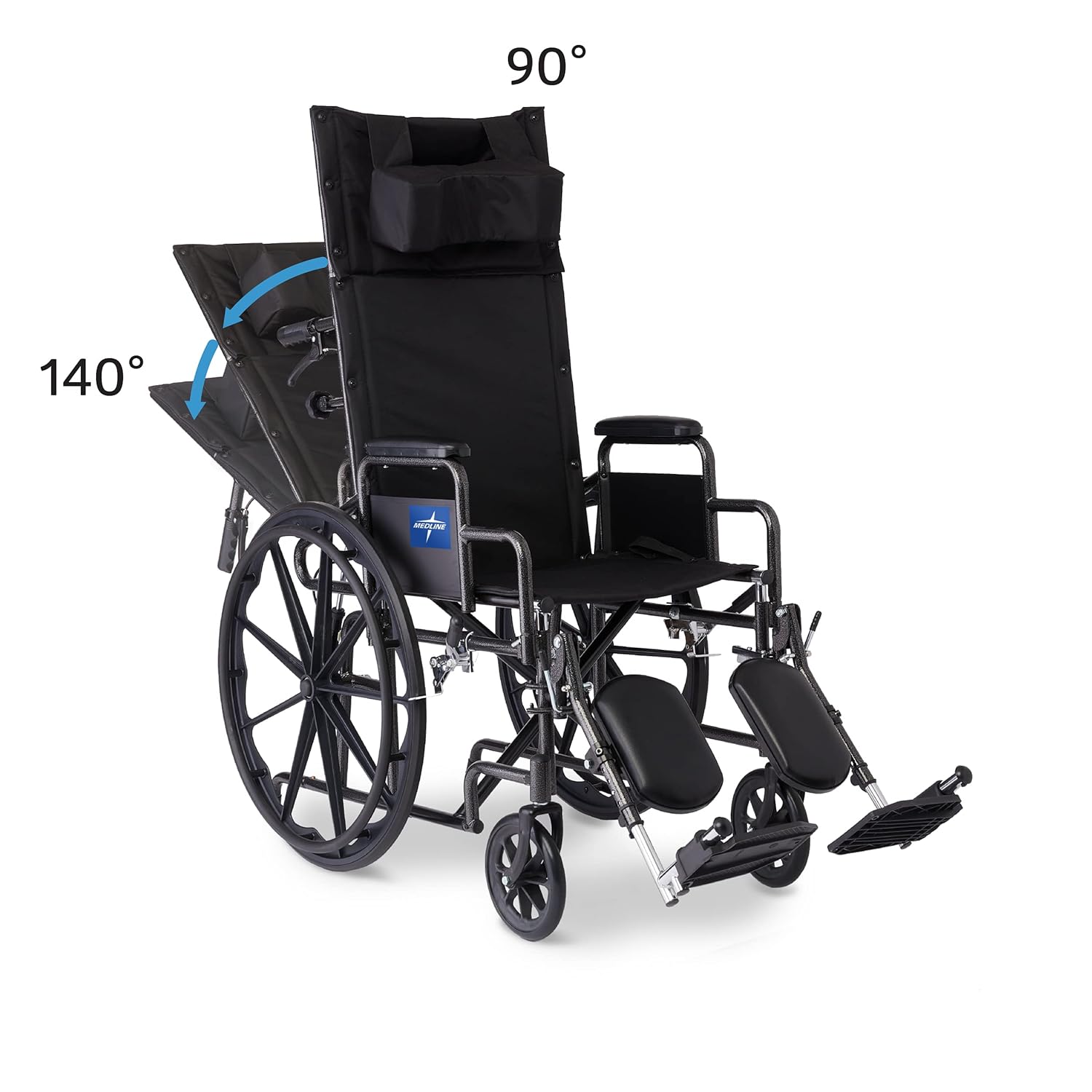Medline Guardian Reclining Wheelchair with Desk-Length Arms and Elevating Leg Rests, 20" x 18" Seat