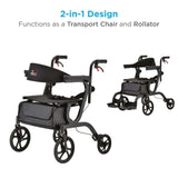 Nova Gemini 2 in 1 Rollator Transport Chair Black 4500BK