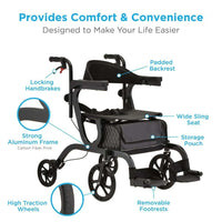 Nova Gemini 2 in 1 Rollator Transport Chair Black 4500BK