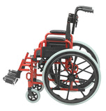 Wallaby Pediatric Folding Wheelchair, 12", Fire Truck Red – Flip-Back Desk Arms, Swing-Away Footrests, and WC19 Bus Transit Compliant
