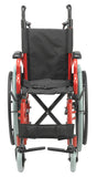 Wallaby Pediatric Folding Wheelchair, 12", Fire Truck Red – Flip-Back Desk Arms, Swing-Away Footrests, and WC19 Bus Transit Compliant