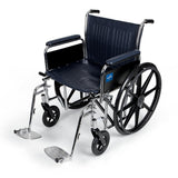 Medline Wide Wheelchair, 22-Inch Seat Width, with Removable Desk-Length Arms and Swing-Away Footrests – Durable Vinyl Upholstery and Heavy-Duty Frame in Hammertone Finish