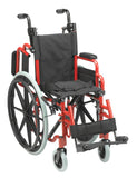 Wallaby Pediatric Folding Wheelchair, 12", Fire Truck Red – Flip-Back Desk Arms, Swing-Away Footrests, and WC19 Bus Transit Compliant