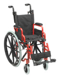 Wallaby Pediatric Folding Wheelchair, 12", Fire Truck Red – Flip-Back Desk Arms, Swing-Away Footrests, and WC19 Bus Transit Compliant