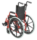 Wallaby Pediatric Folding Wheelchair, 12", Fire Truck Red – Flip-Back Desk Arms, Swing-Away Footrests, and WC19 Bus Transit Compliant