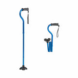 Medline Offset Folding Cane with 4-Point Base Blue